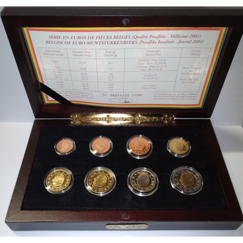 BELGIQUE - COFFRET EURO BELLE EPREUVE 2001 - 8 Pièces