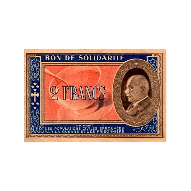 FRANCE - BANKNOTE OF SOLIDARITY - 2 FRANCS 1941-1944 - TYPE PÉTAIN - PAPER SHORTAGE