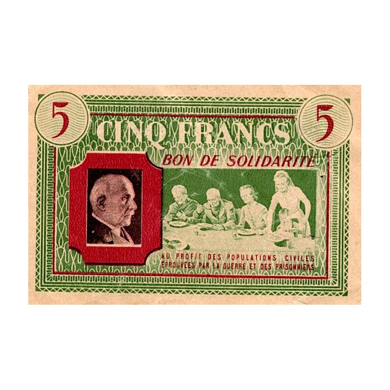 FRANCE - PICK 4 - BANKNOTE OF SOLIDARITY - 5 FRANCS 1941 - 1942 - TYPE PÉTAIN