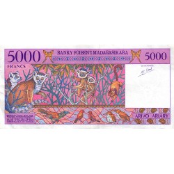 MADAGASCAR - PICK 78 b - 5000 FRANCS (1000 ARIARY) - ND 1995 - sign 5 - birds - lemur