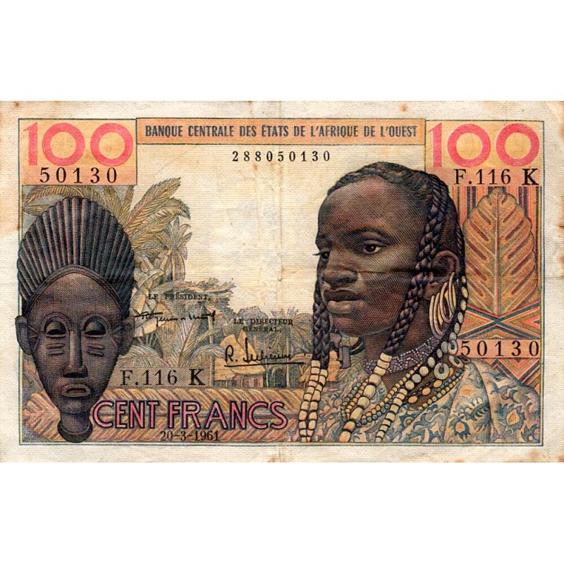 ÉTATS DE L'AFRIQUE DE L'OUEST - SENEGAL - PICK 701 K. a - 100 FRANCS - 20/03/1961- B C E A O - TB PLUS