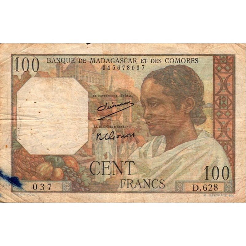 BANK OF MADAGASCAR AND THE COMOROS - PICK 46 a - 100 FRANCS - UNDATED (1950-51) - TB