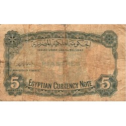 Ägypten - PICK 165 a - 5 PIASTRES - L.1940 (ND 1945-1952) - TB