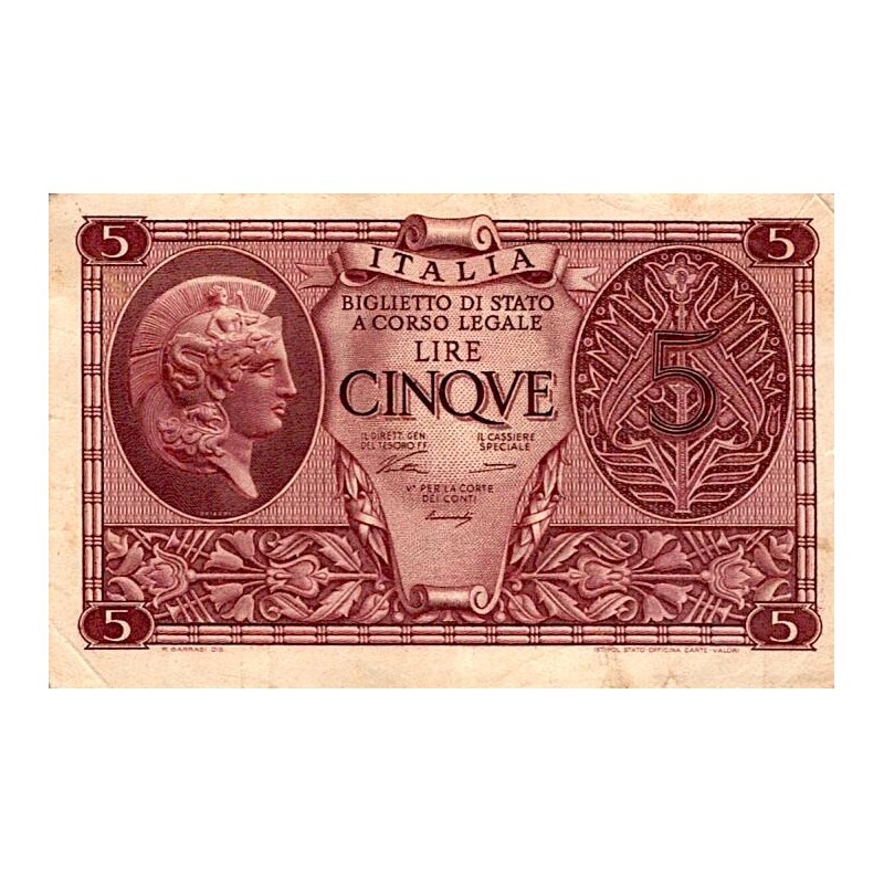 ITALY - PICK 31 a - 5 LIRE - 23/11/1944 - TTB