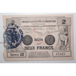 Komitat 59 - VALENCIENNES - EMPRUNT GARANTI - BON POUR 2 FRANCS - 05/1916