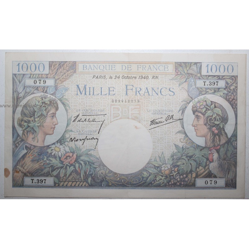 FRANKREICH - 1000 FRANCS HANDEL UND INDUSTRIE - 24/10/1940 - T.397