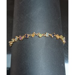 BRACELET EN OR JAUNE - 18 CARATS - ORNE DE PIERRES - 21 CM - Ref 096448